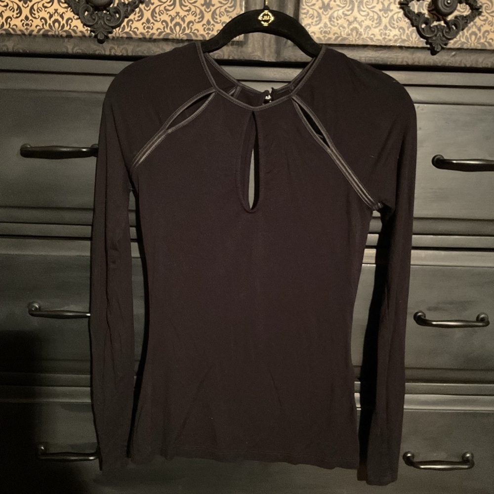 GUESS Black Long Sleeve Cutout Top